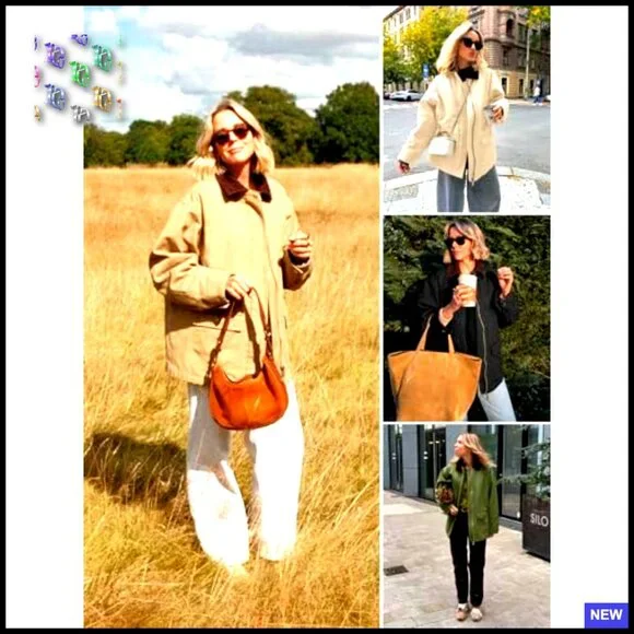 Oversized Barn Jacket Zip Up Military Safari Vintage Trench Coat with Pockets